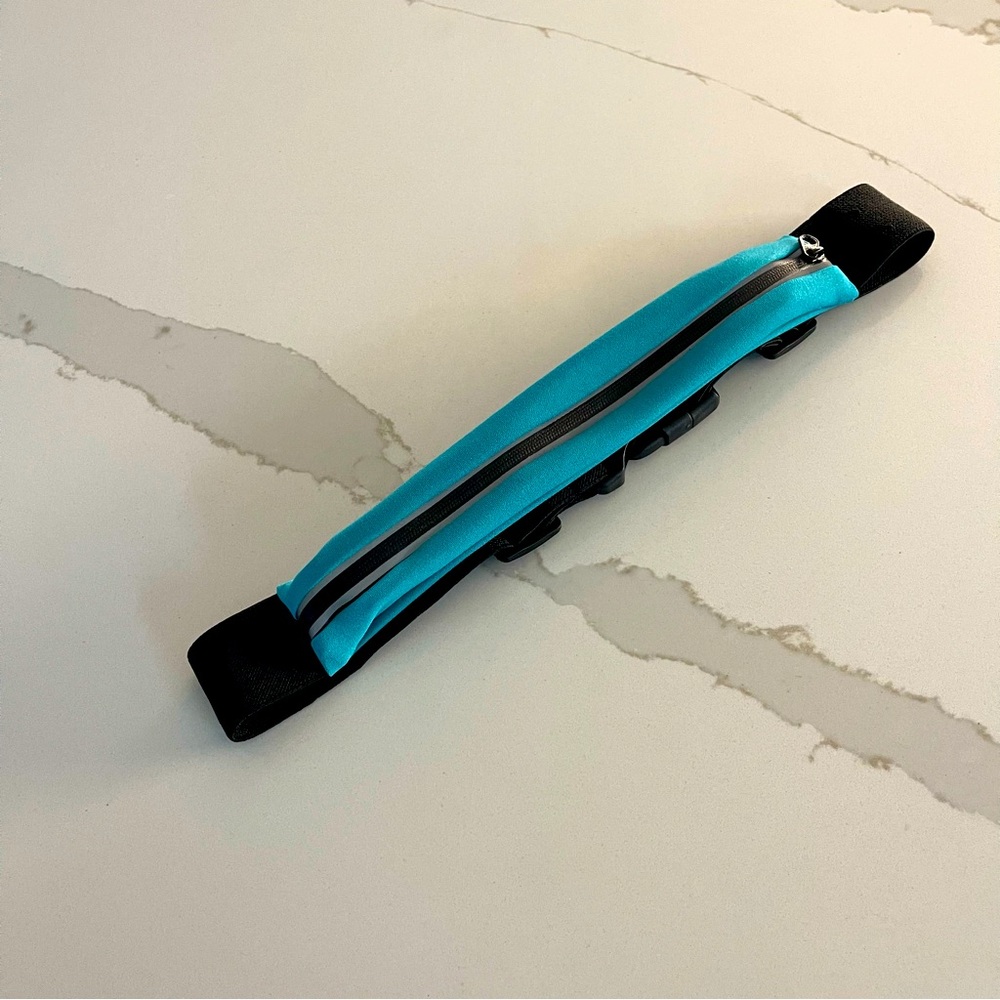Unisex Blue and Black Waist Bag with reflective edge of zipper belt bag